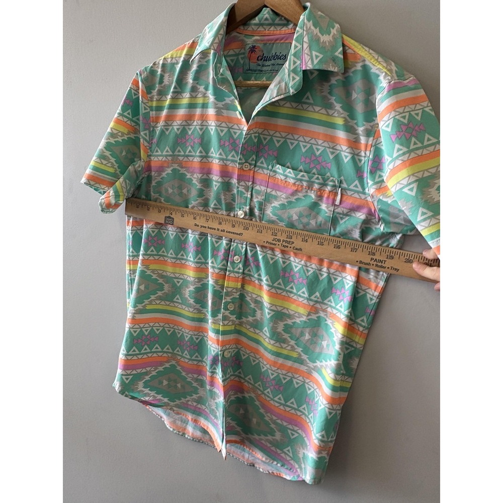 Chubbies Shirt Mens Small Multicolor Aztec Geometric Short Sleeve Button Up - Picture 3 of 5